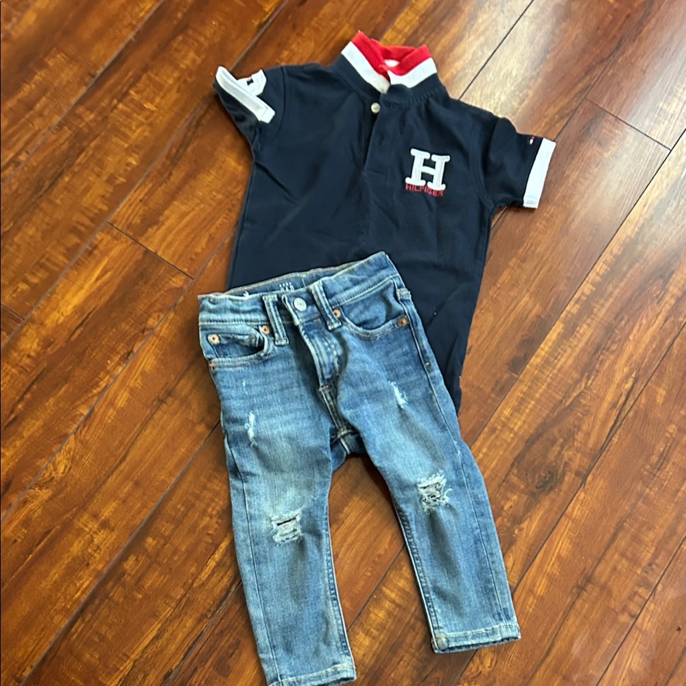GAP/TOMMY HILFIGER Navy Polo with Red and White Accents
